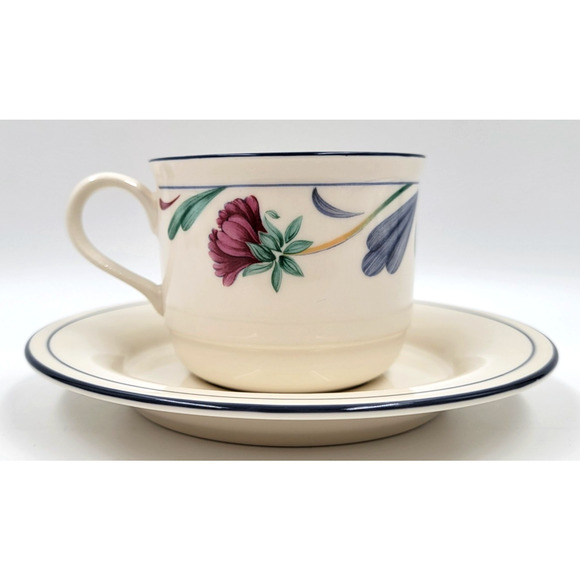 Lenox Chinastone Poppies on Blue Cup & Saucers Red Flowers & Blue Leaves - Picture 5 of 11
